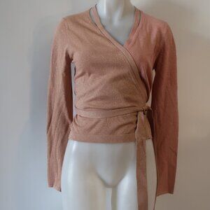 Womens Diane Von Furstenberg Blush Pink Metallic Wrap Cardigan Sweater M